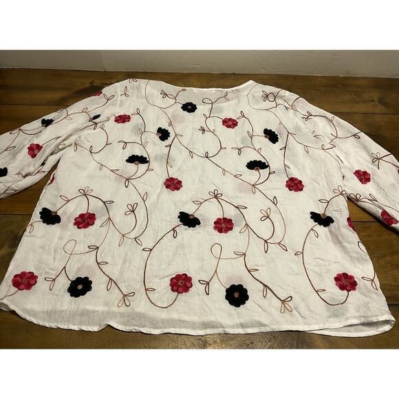 Parami Design Floral Embroidered Blouse 3/4 Sleeve Blouse Peasant Top Cottage 3X - Picture 10 of 10